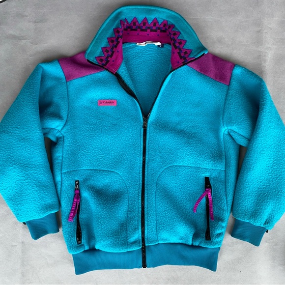 Vintage Columbia Fleece Sweater Full Zip S Teal Purple Made In USA 90s Outdoor - Picture 1 of 7